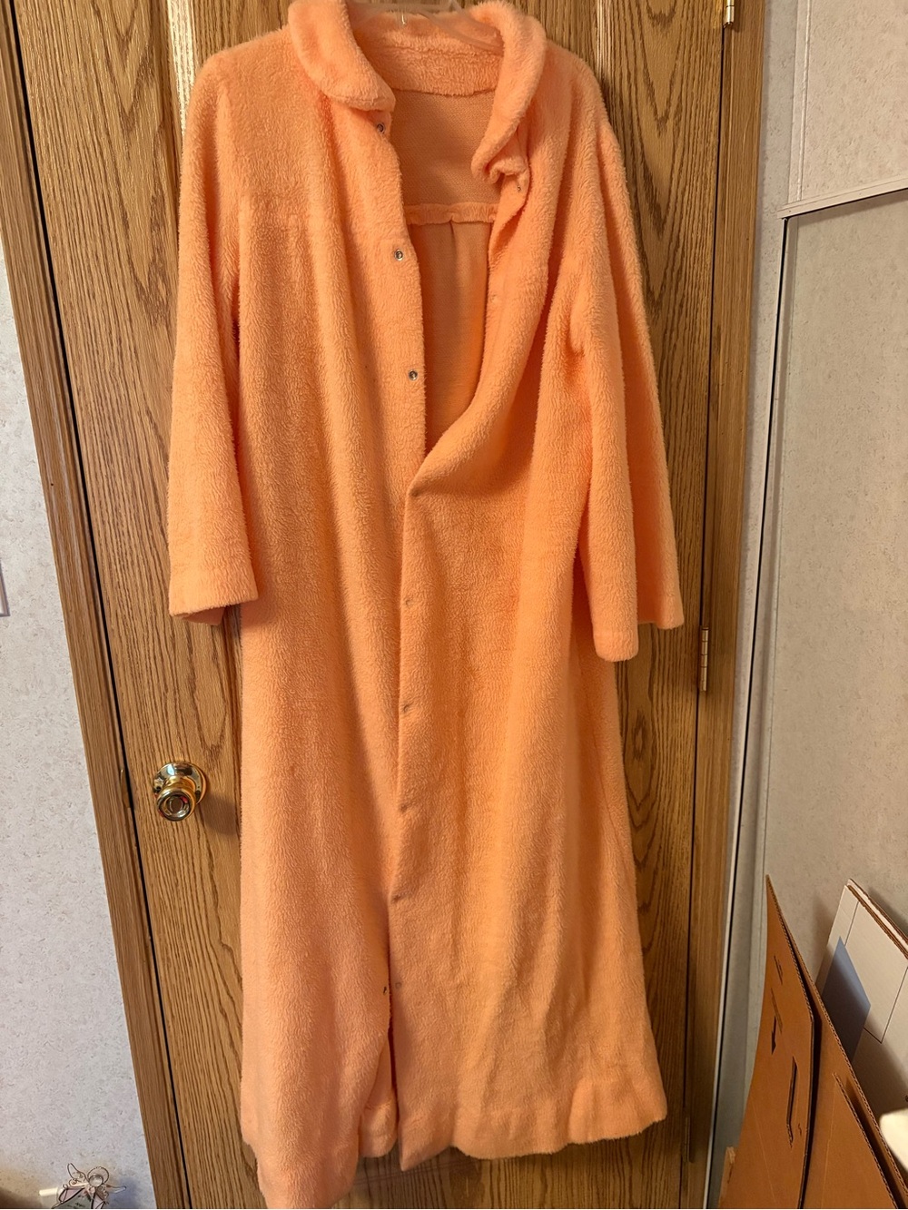 Plush Long Snap-Front Robe in Orange